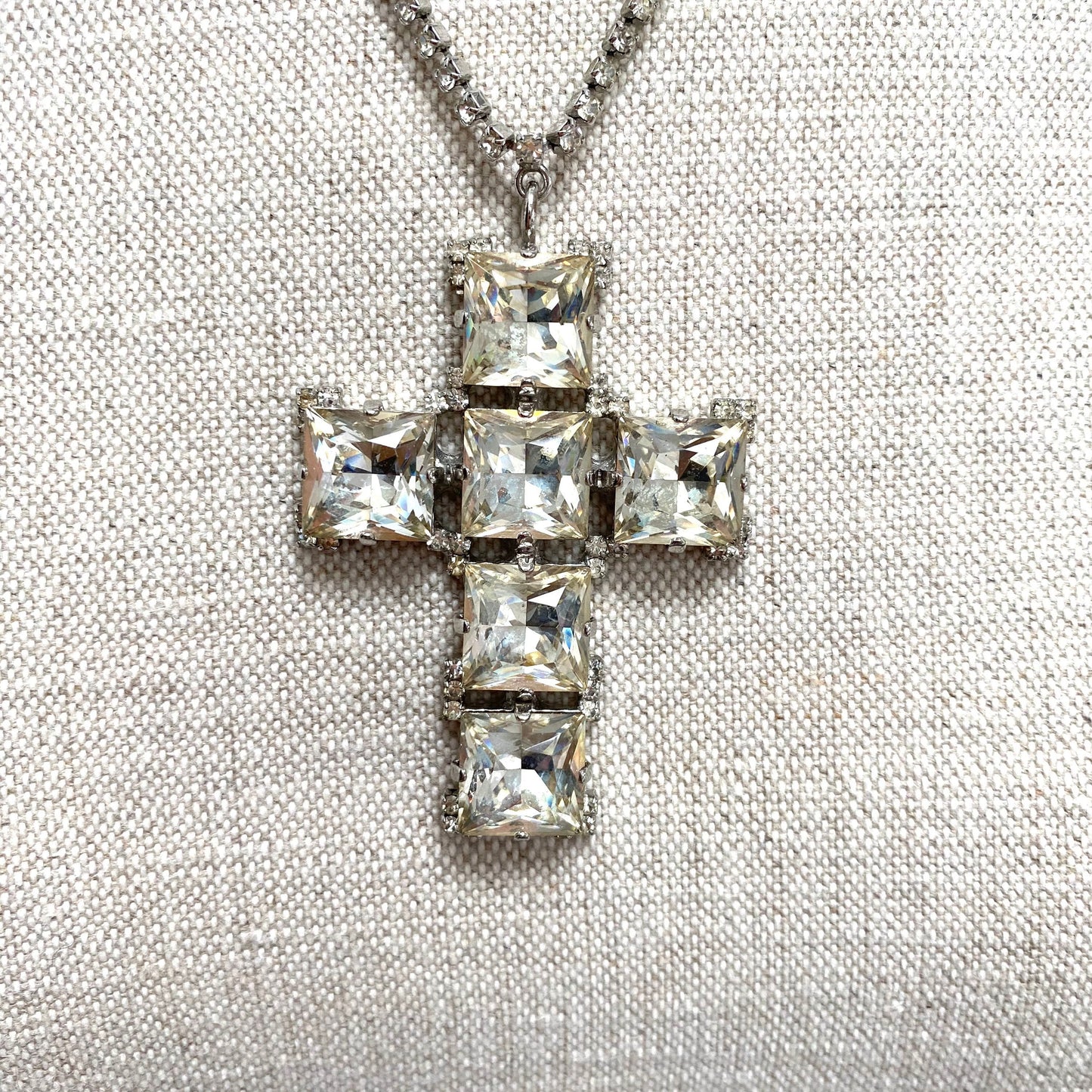 Butler and Wilson Signed Original 1980's Statement Crystal Cross Pendant & Crystal Necklace