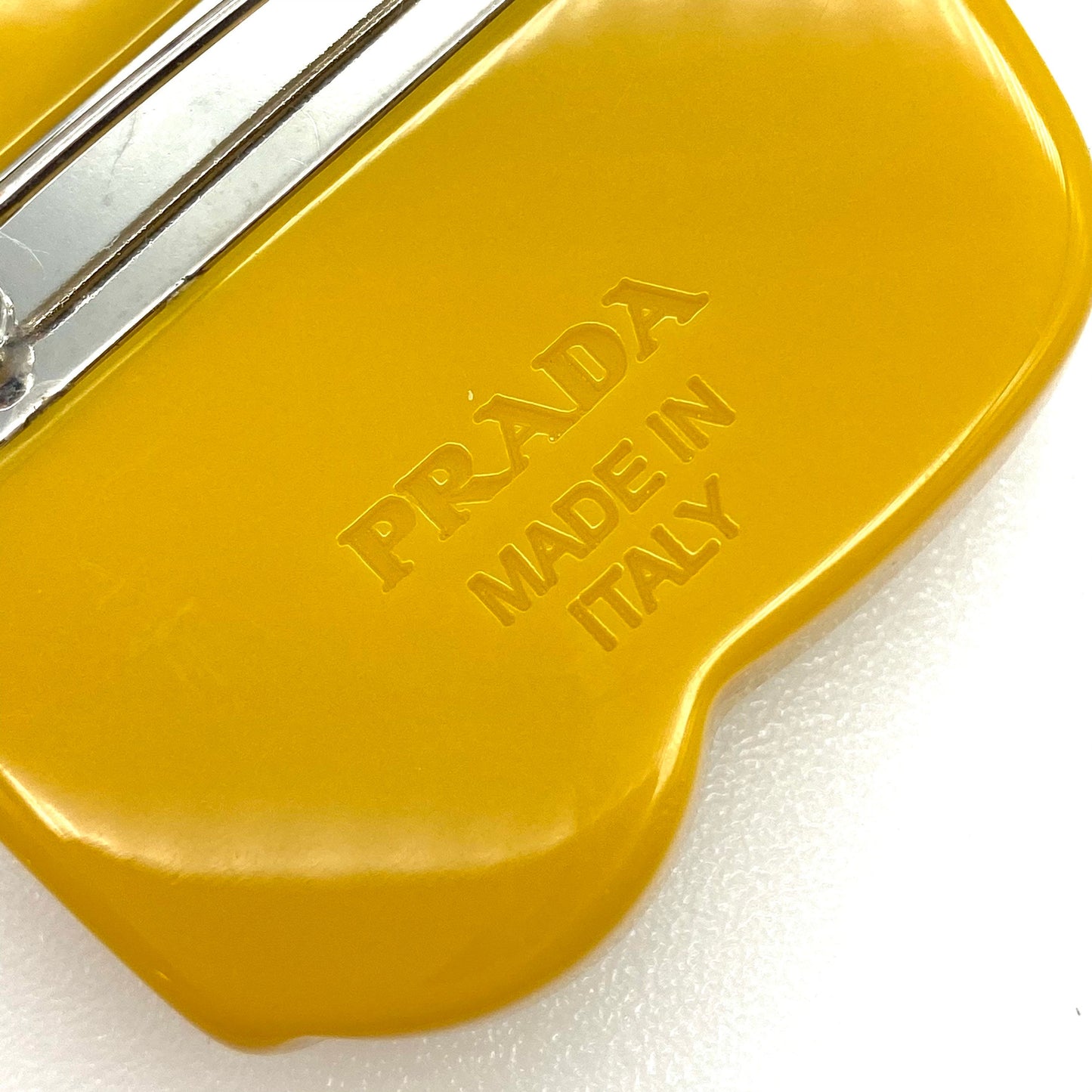 Prada Bakelite & Leather Telephone Brooch stamped 'Made in Italy'