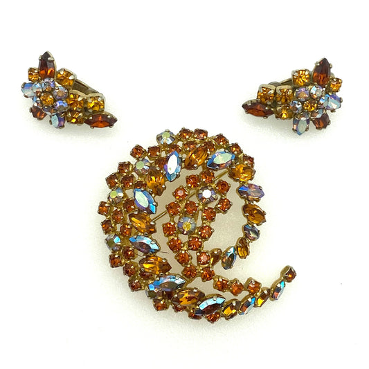 Sherman Brooch and Clip On Earrings Late 1960's Demi Parure