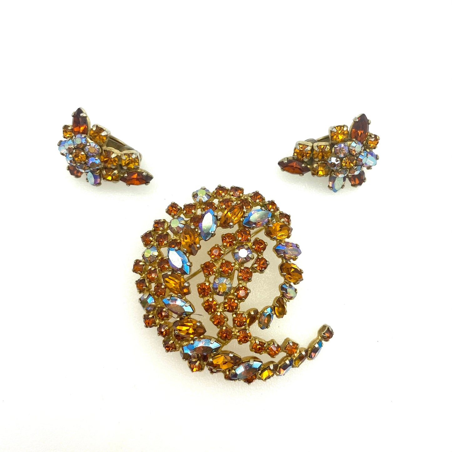 Broche Sherman et boucles d’oreilles Clip On Demi Parure de la fin des années 1960