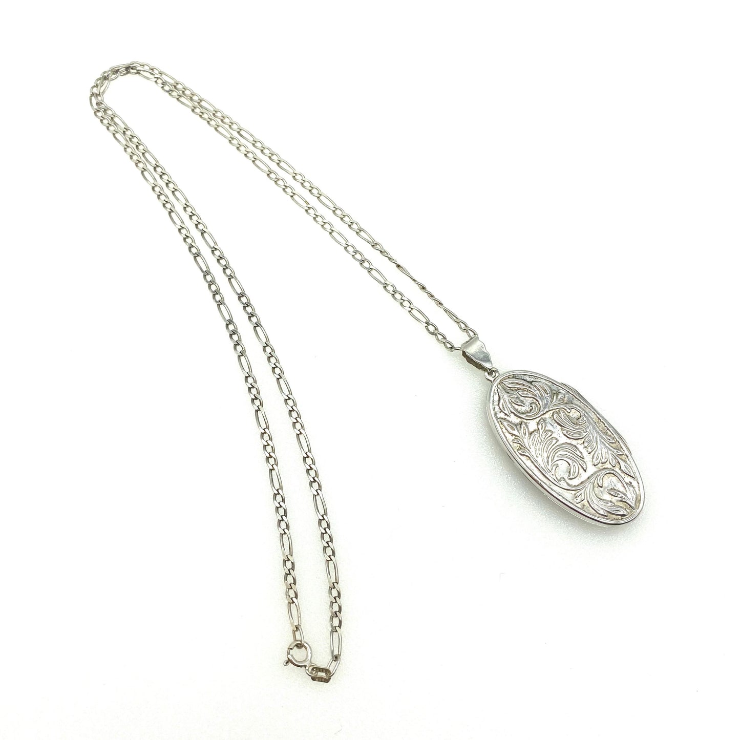 Vintage Repousse Double Sided 925 Silver Oval Locket and Silver Chain