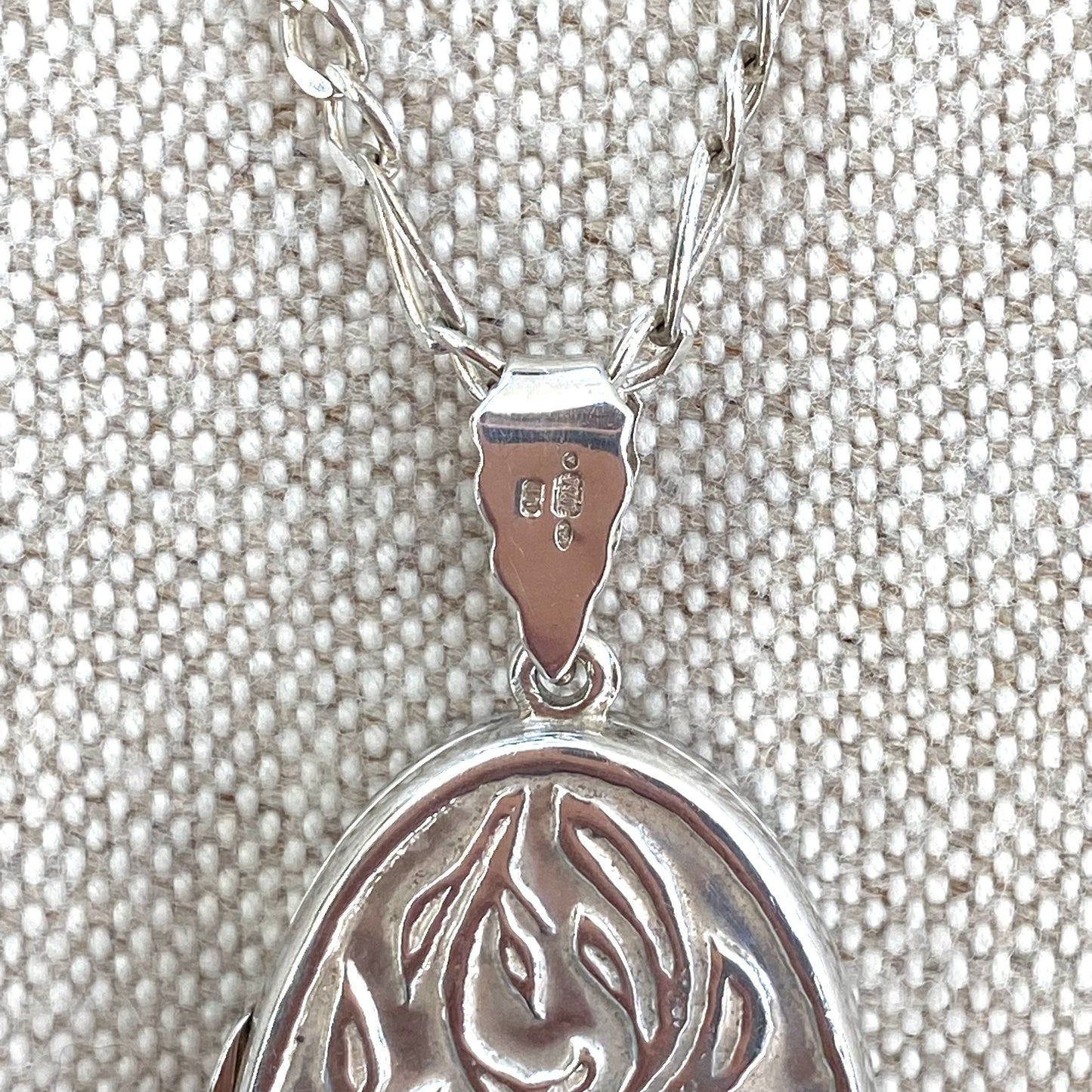 Vintage Repousse Double Sided 925 Silver Oval Locket and Silver Chain