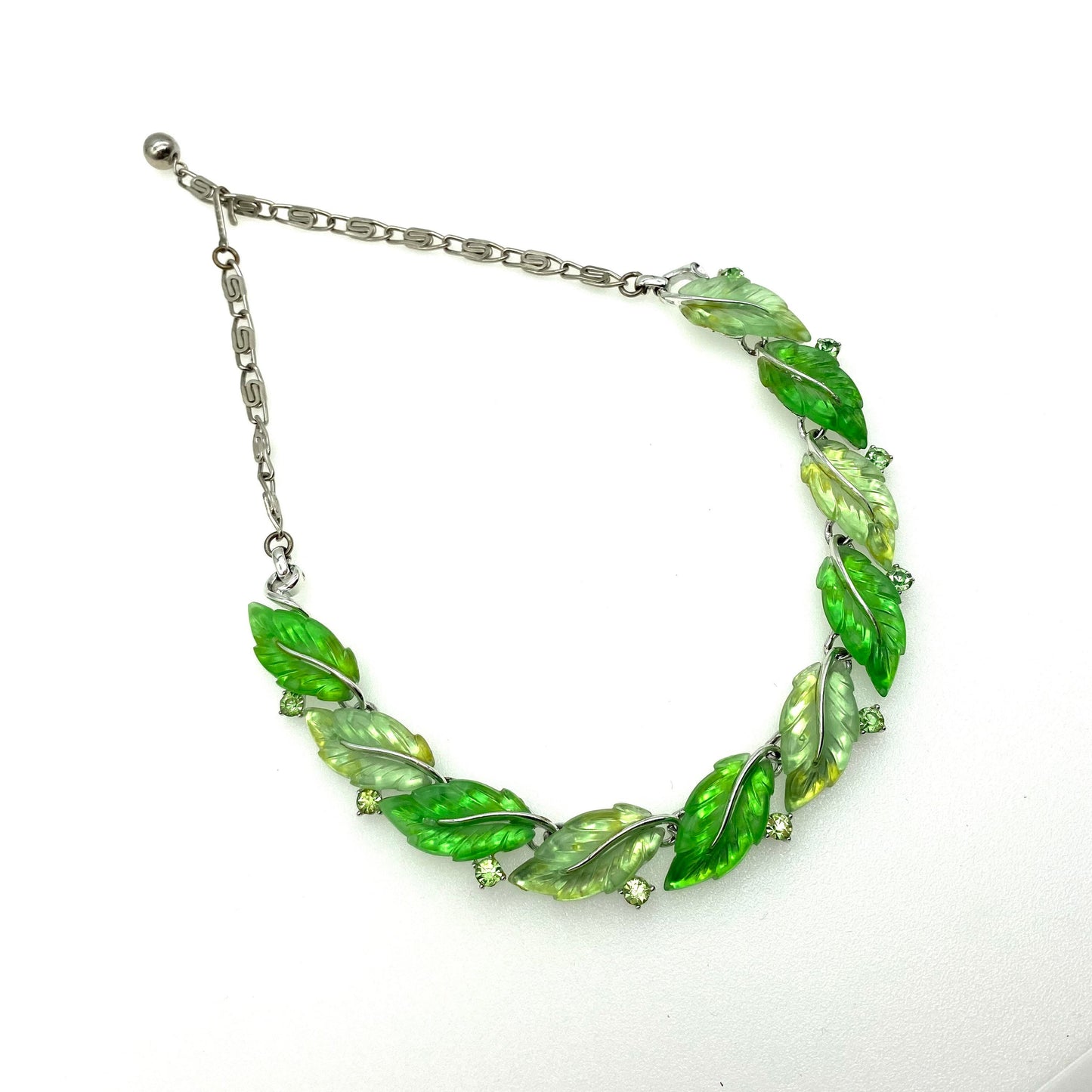 Lisner Lucite Leaf and Chrome Tone Necklace