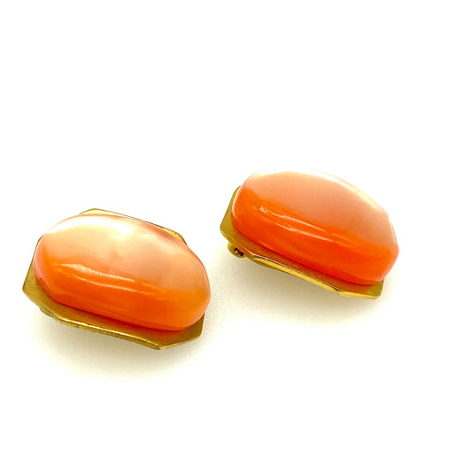 Giuliano Fratti Peach Satin Glass Clip On Earrings