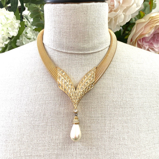 Christian Dior Flex Necklace with Swarovski Crystal Set Feature and Faux Teardrop Pearl