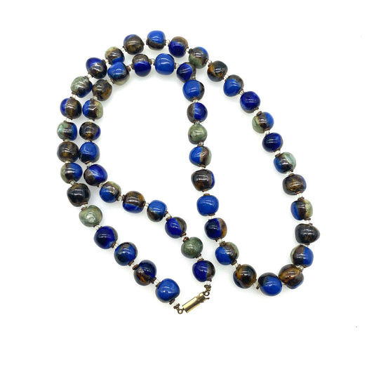 Vintage Blue Handmade Clay Bead Necklace