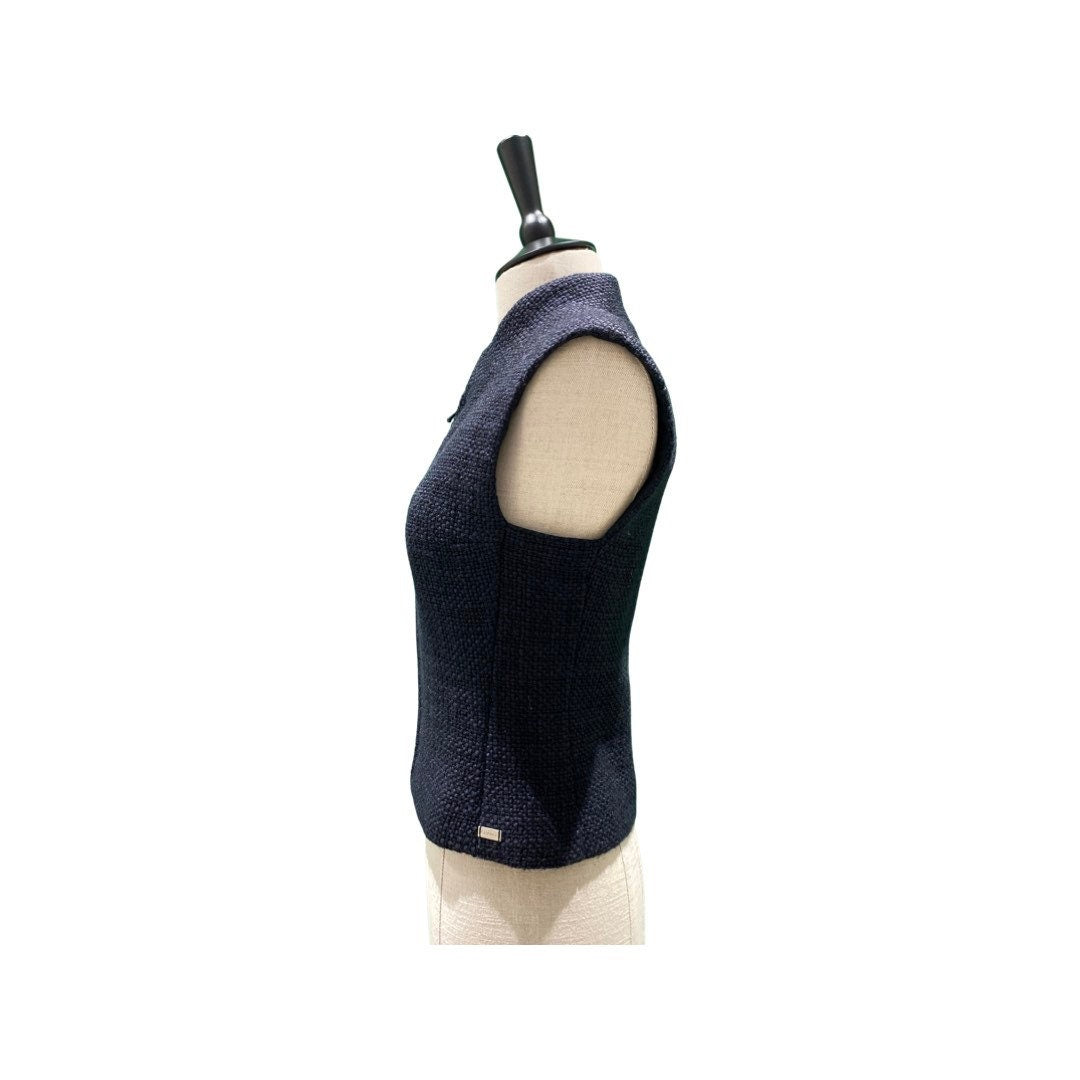 Chanel Made In France 2000 Automne Collection Navy Wool Mix Gilet zippé sans manches/Gilet UK Taille 6