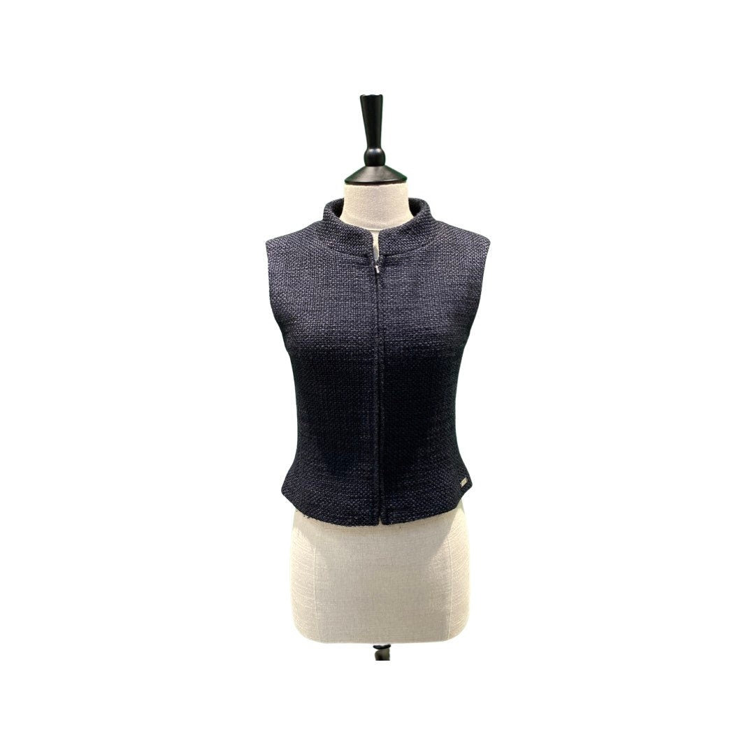 Chanel Made In France 2000 Automne Collection Navy Wool Mix Gilet zippé sans manches/Gilet UK Taille 6