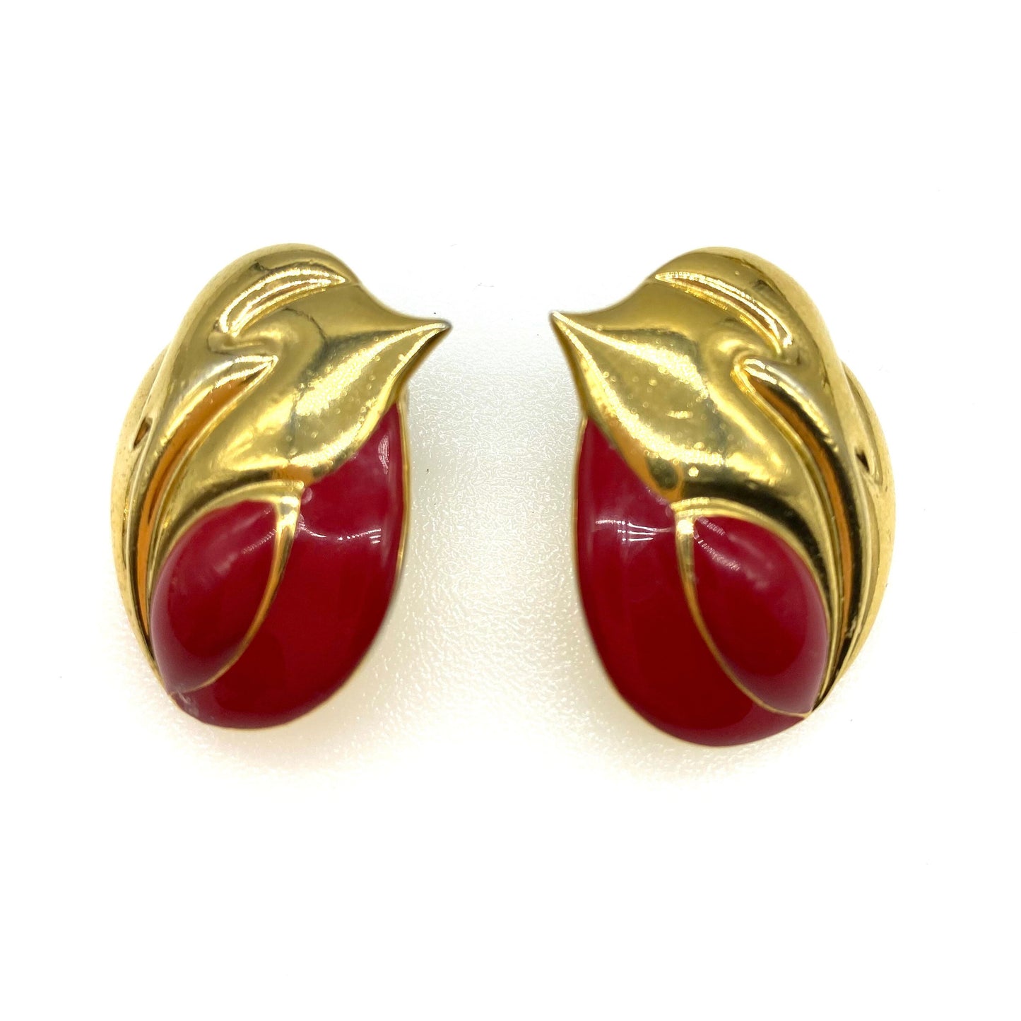 Bergdorf Goodman Red Enamel Abstract Pierced Earrings with Replacement Backs