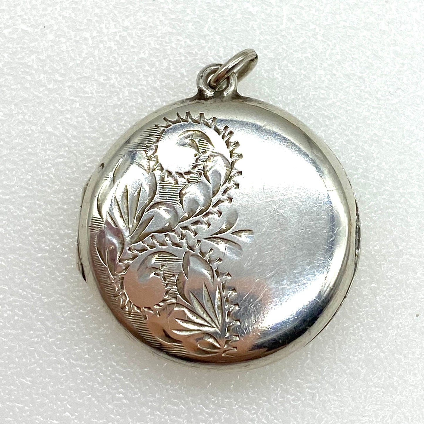 Sterling Silver Round Locket with Foliate Engraving