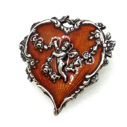 Broche coeur chérubin émaillé Catherine Popesco