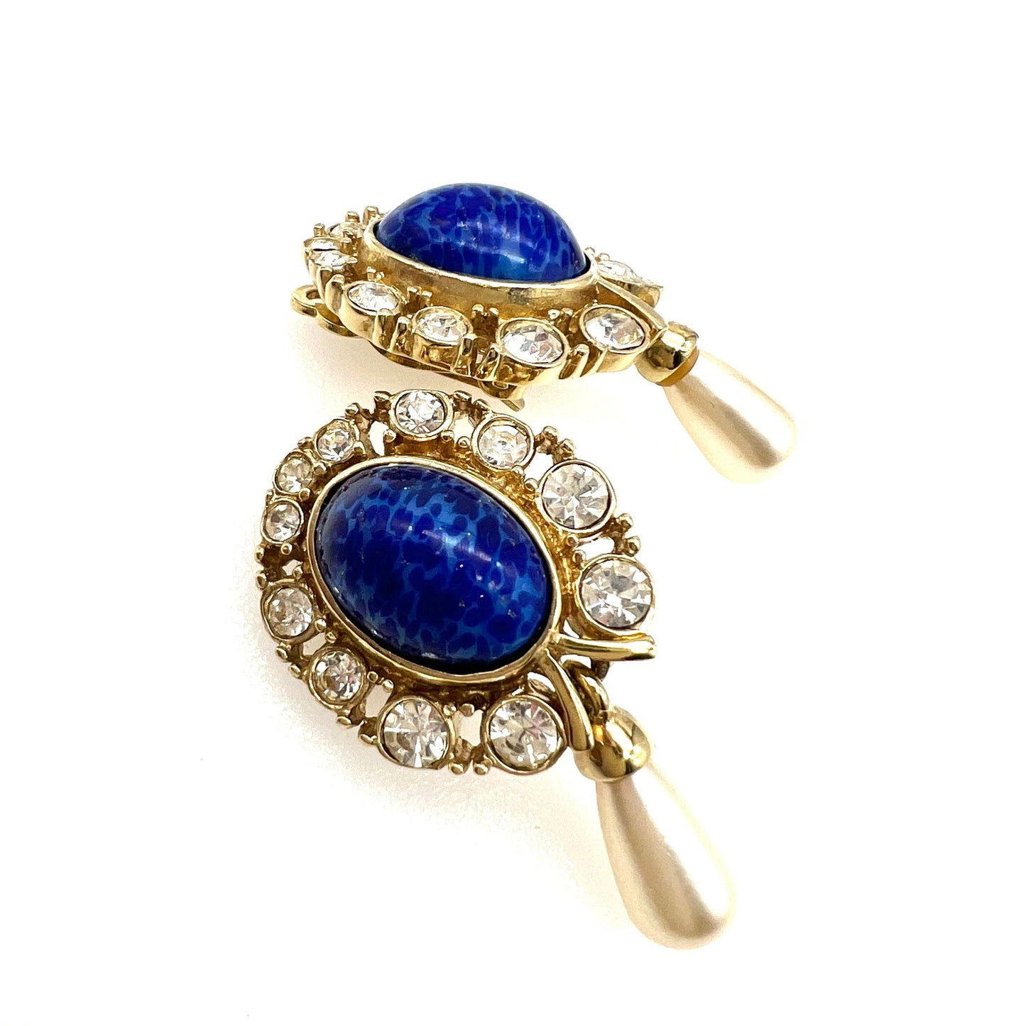 CIRO Boucles d'oreilles compte-gouttes à clip plaqué or effet lapis-lazuli, cristal et fausses perles