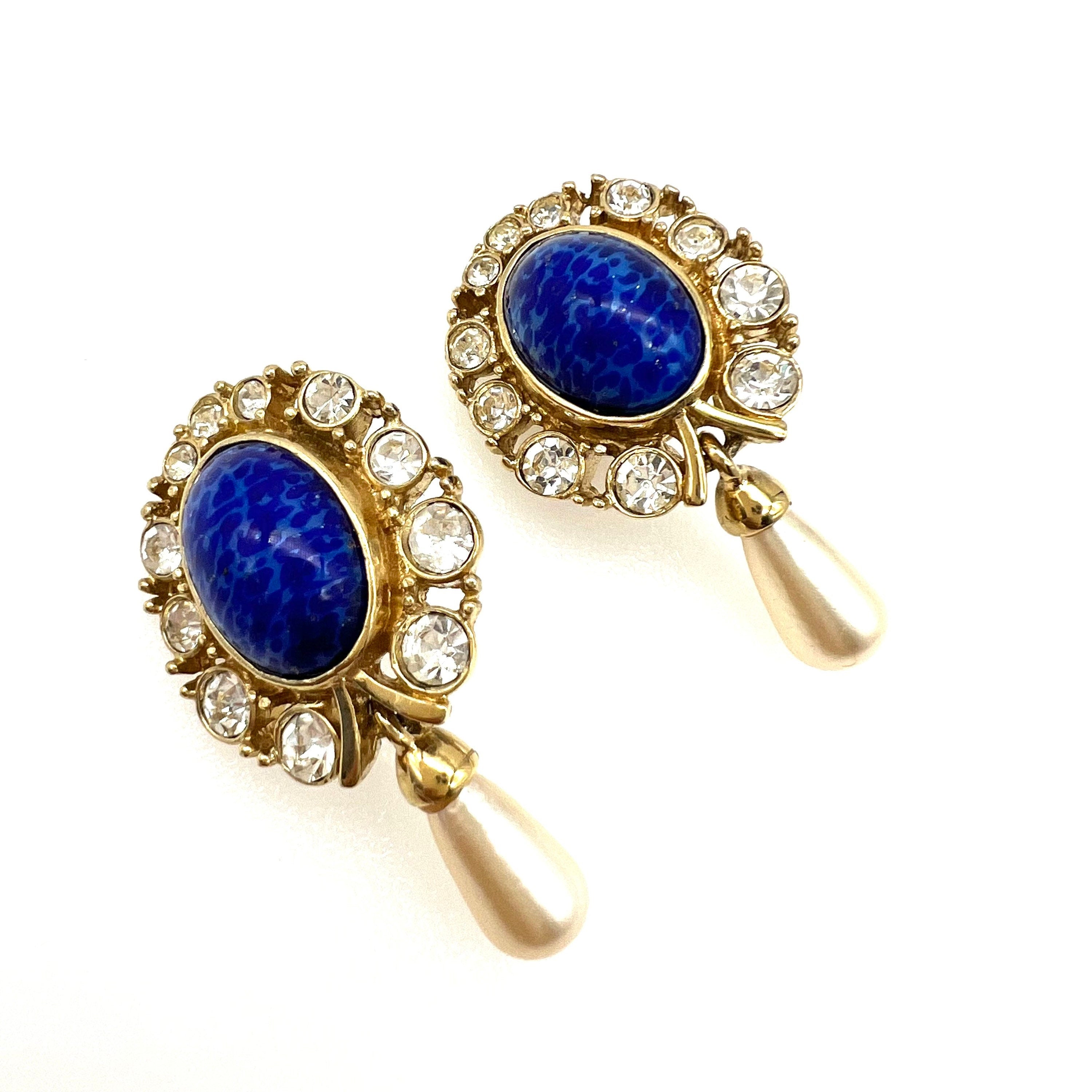 CIRO Gold Plated Lapis Lazuli Effect Crystal and Faux Pearl