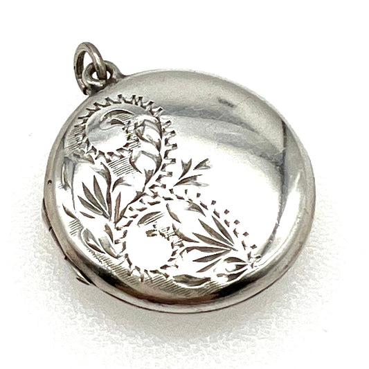 Sterling Silver Round Locket with Foliate Engraving