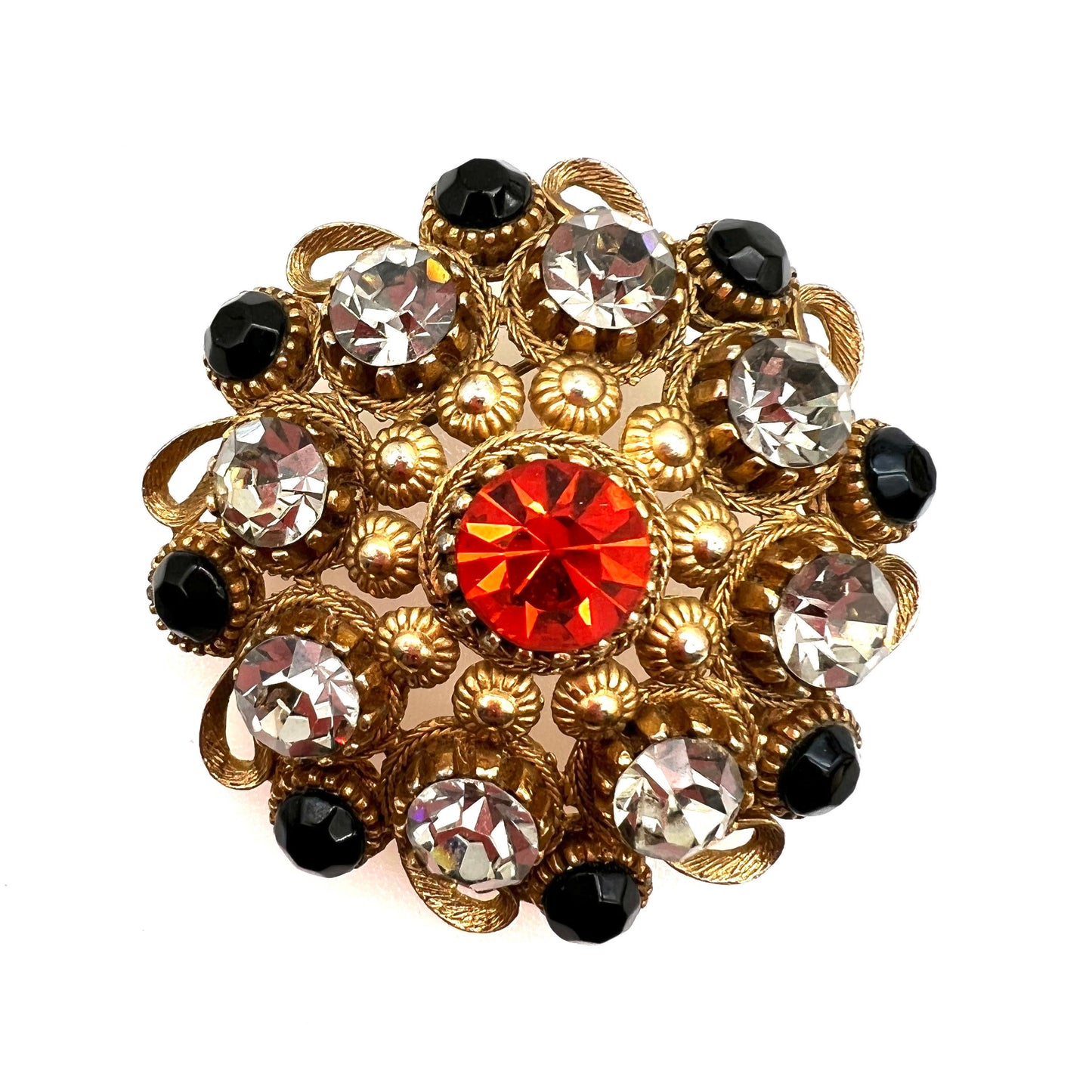 Grande broche cannetille en strass bombée Sphinx