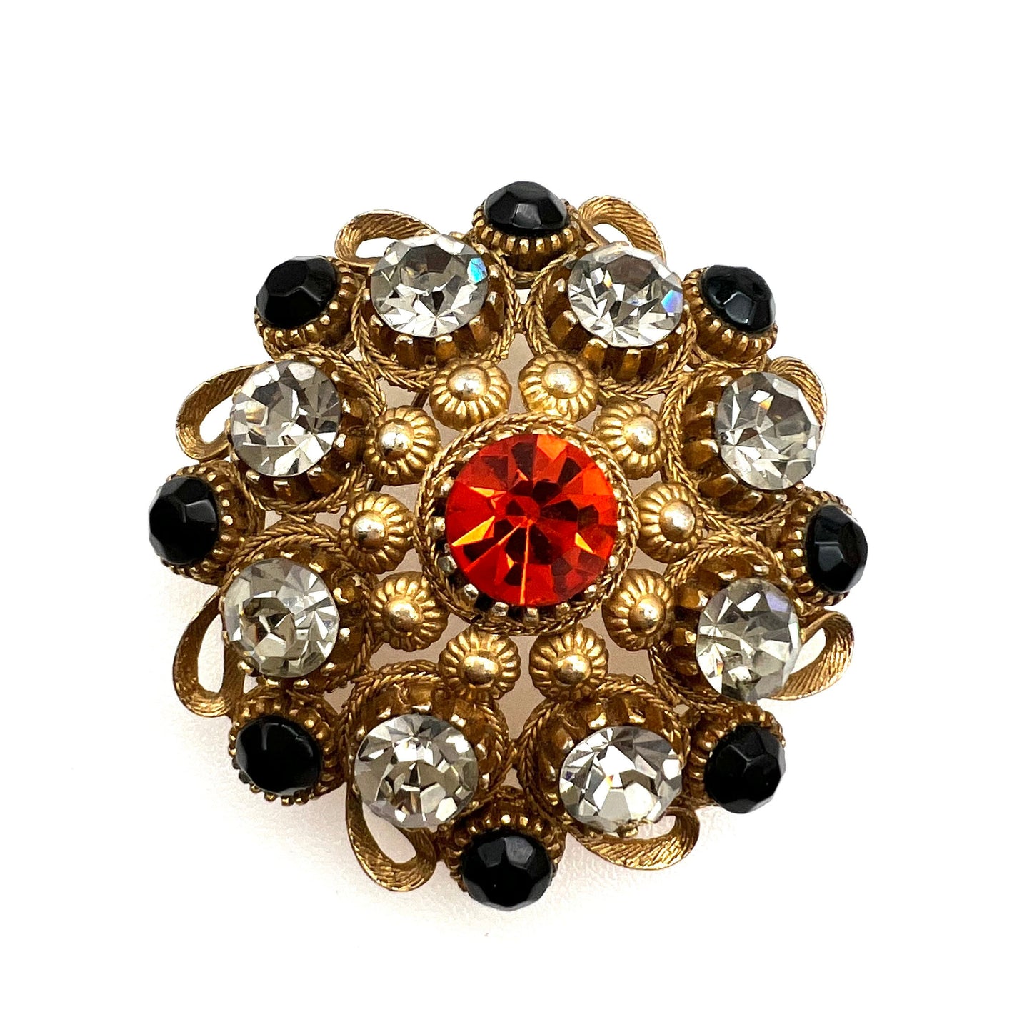 Sphinx Large Domed Rhinestone Cannetille Brooch