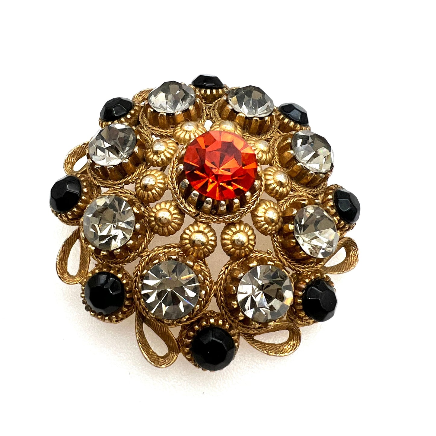 Sphinx Large Domed Rhinestone Cannetille Brooch