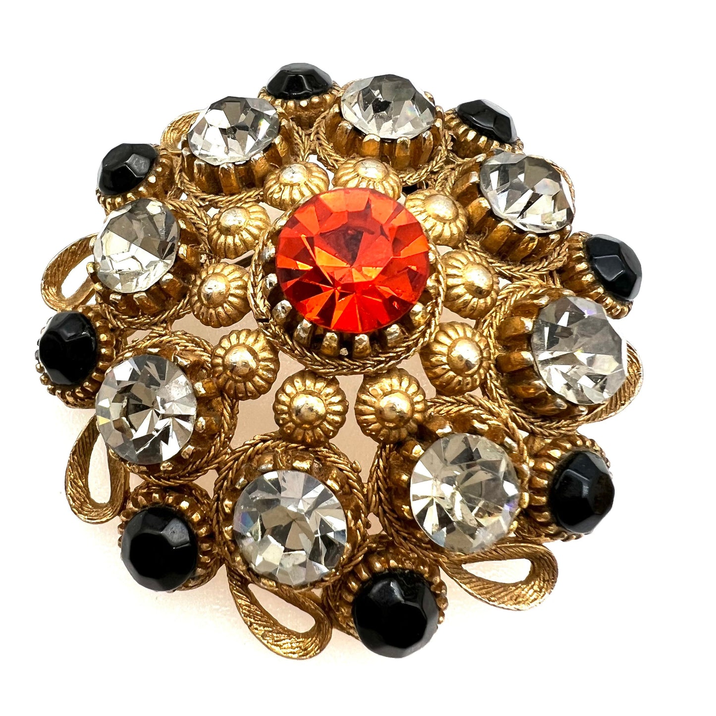 Sphinx Large Domed Rhinestone Cannetille Brooch