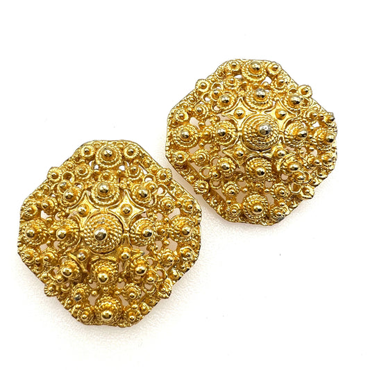 Signed West - Cannetille Style Domed Clip On Earrings