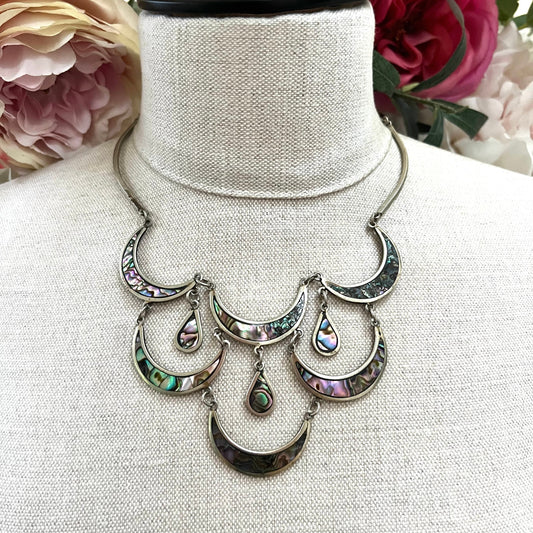 Vintage Mexico Alpaca Crescent Moon Bib Necklace