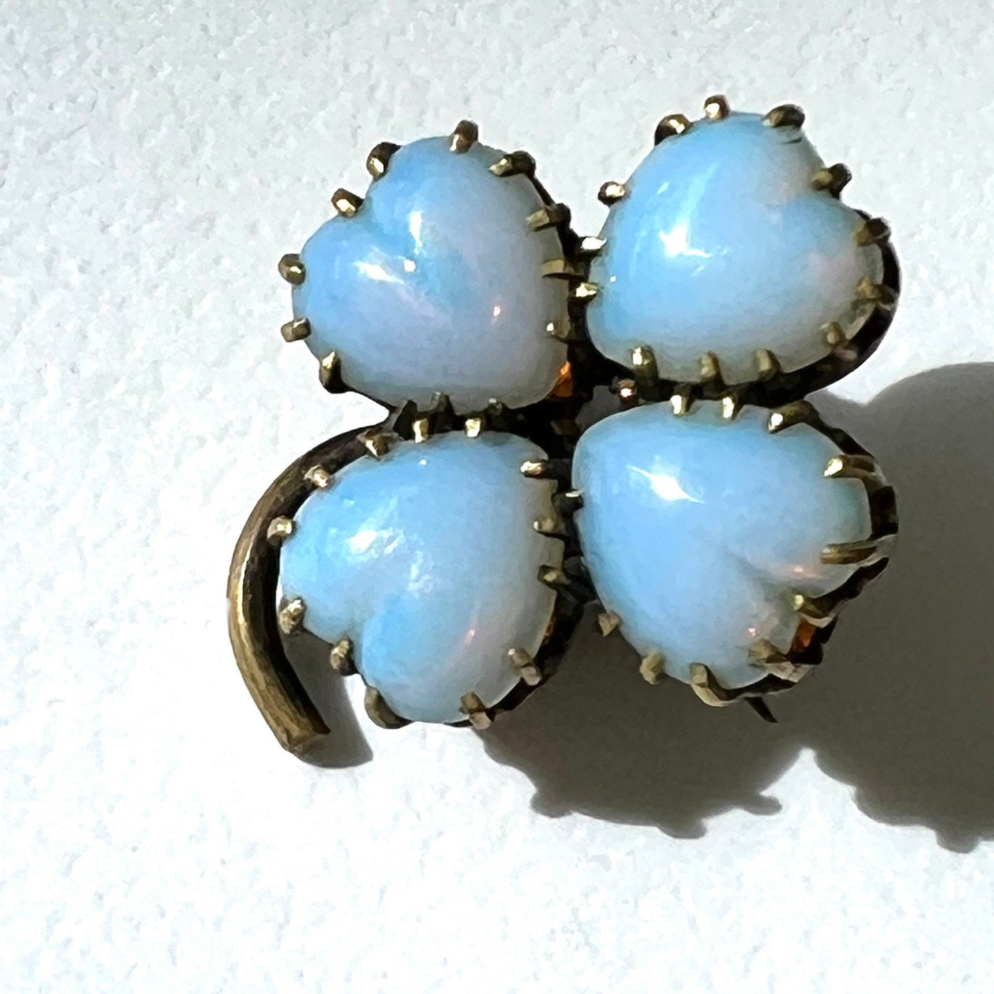 Antique Four Leaf clover with Opalite Glass Hearts