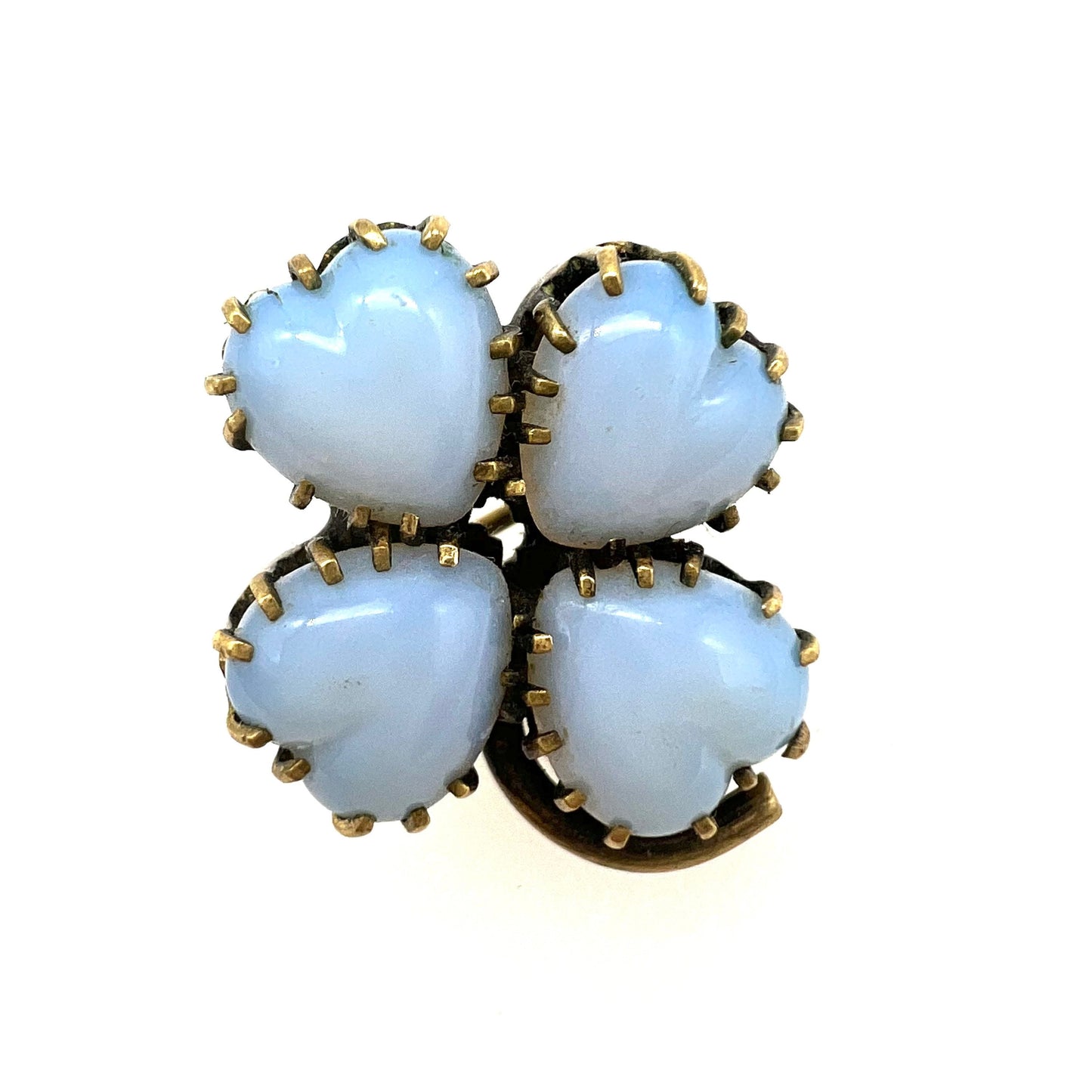 Antique Four Leaf clover with Opalite Glass Hearts