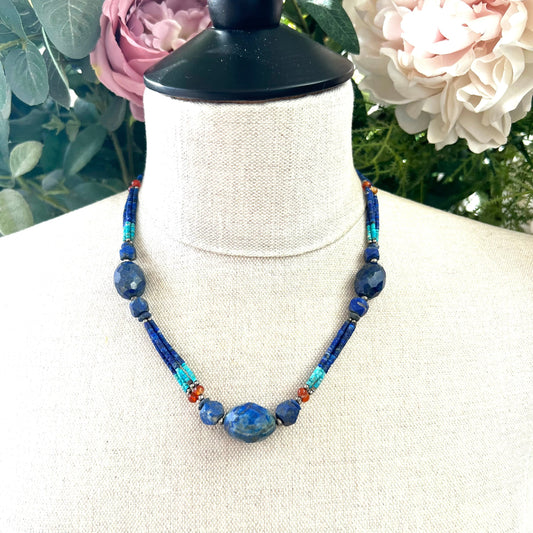 Vintage Lapis Lazuli Carnelian and Turquoise Necklace