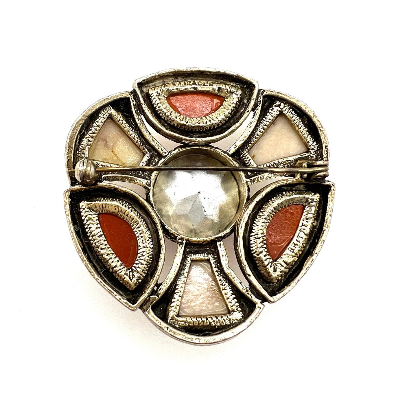 Miracle Britain Agate Art Glass and Glass Celtic Victorian Revival Brooch