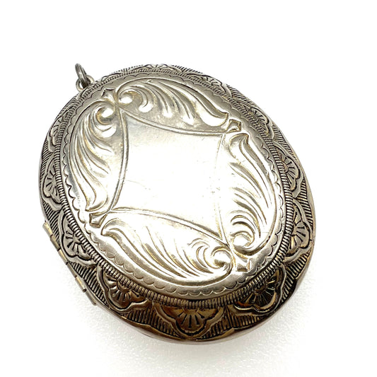 Silver Plated Double Sided Repousse Gilt Lined Large Locket