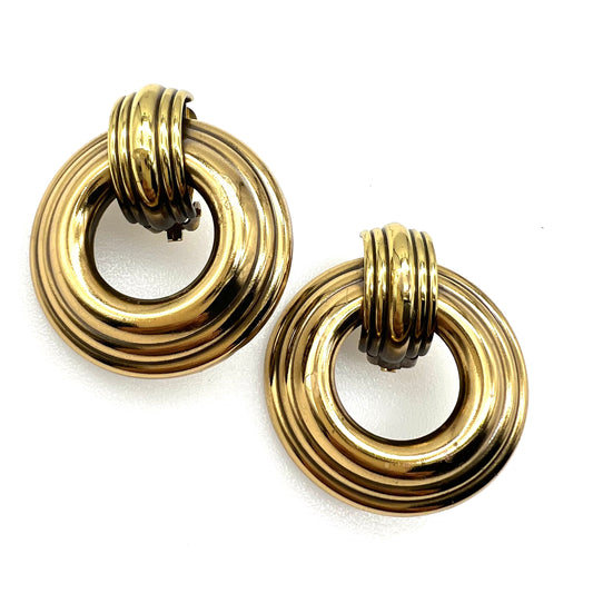 Ermani Bulatti Antiqued Gold Rigid Door Knocker Clip On Earrings