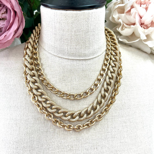 Heavy Three Strand Multi Chain Necklace