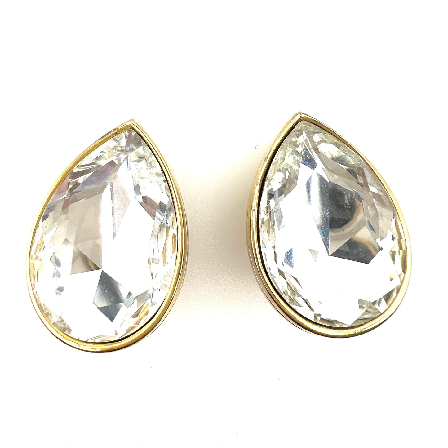 Sphinx Teardrop Shaped Faceted Glass Clip On Earrings