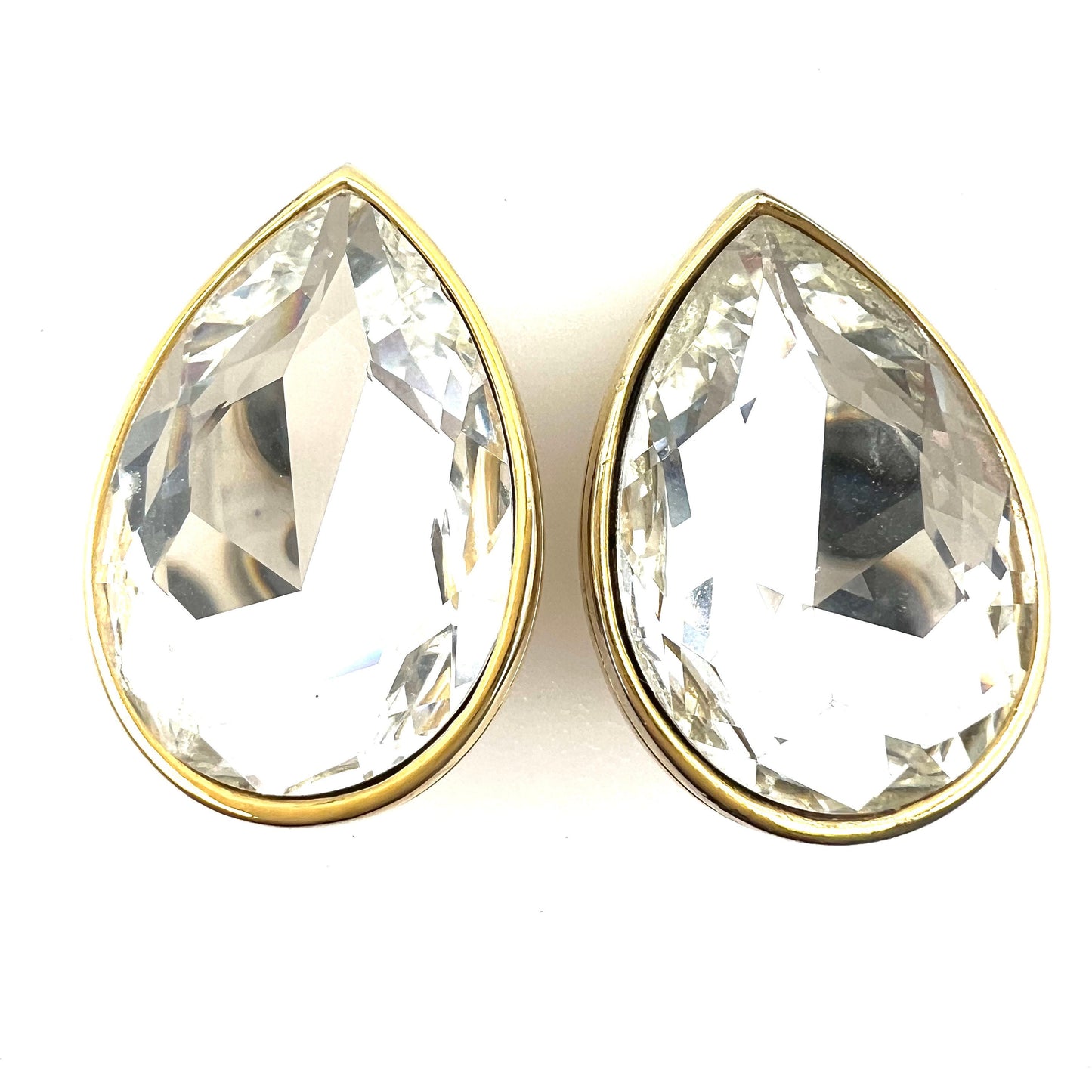 Sphinx Teardrop Shaped Faceted Glass Clip On Earrings