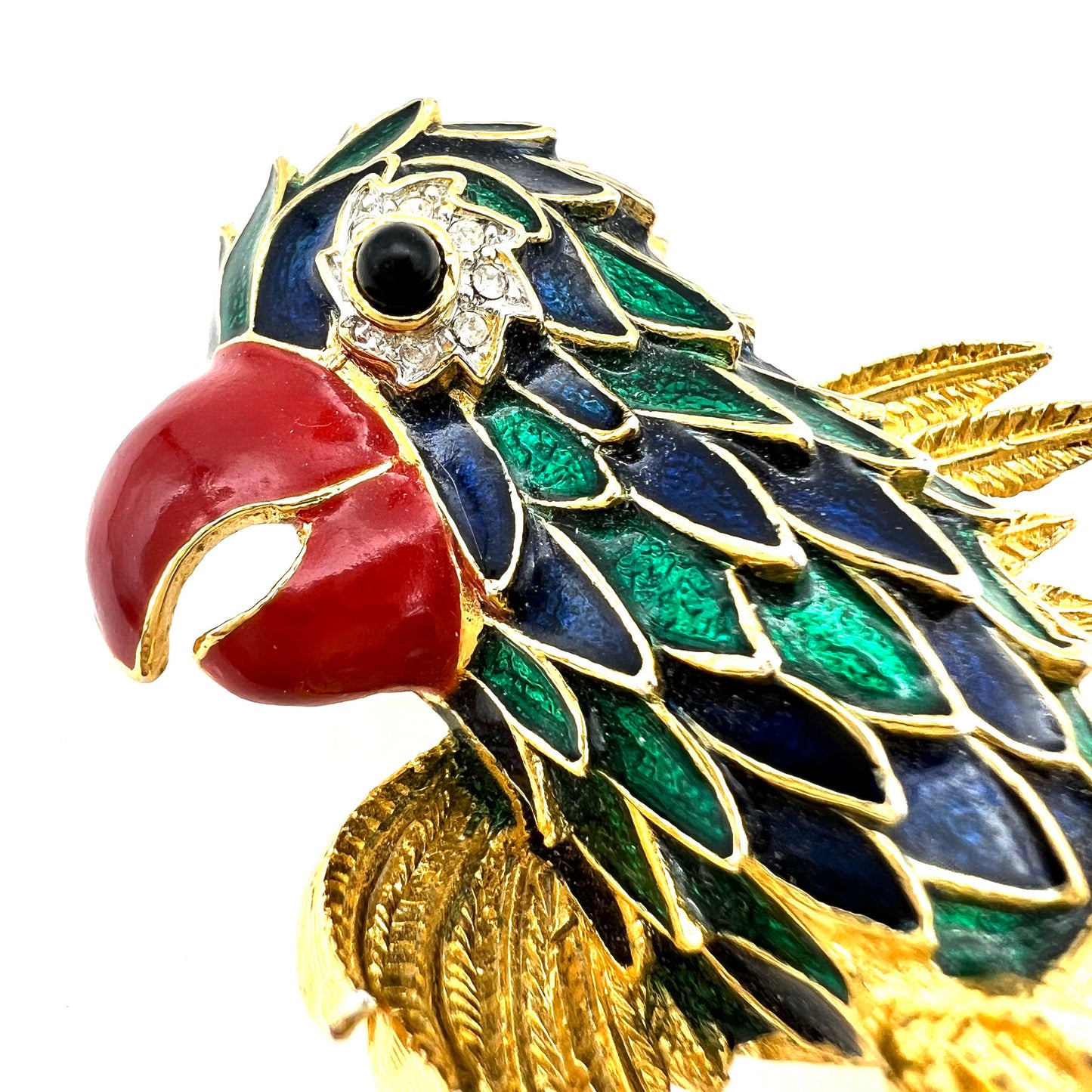 D'Orlan 22ct Gold Plated and Enamel Squawking Parrot Brooch