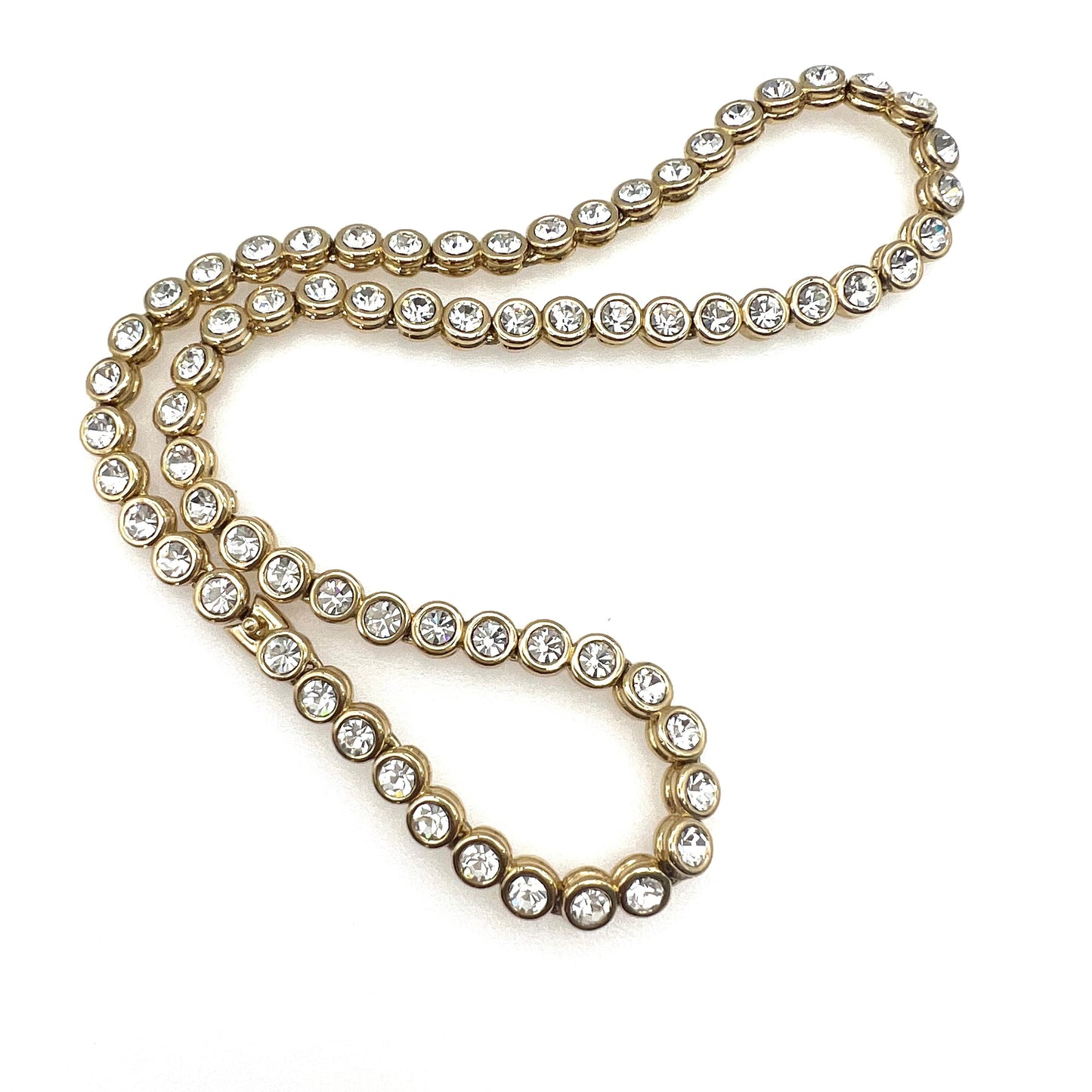 Unsigned Rhinestone Bezel Set Necklace with Discreet Slide Clasp