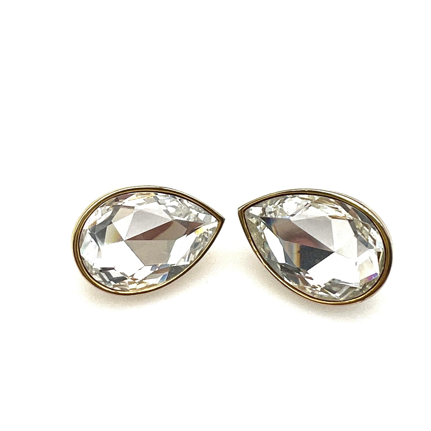 Sphinx Teardrop Shaped Faceted Glass Clip On Earrings