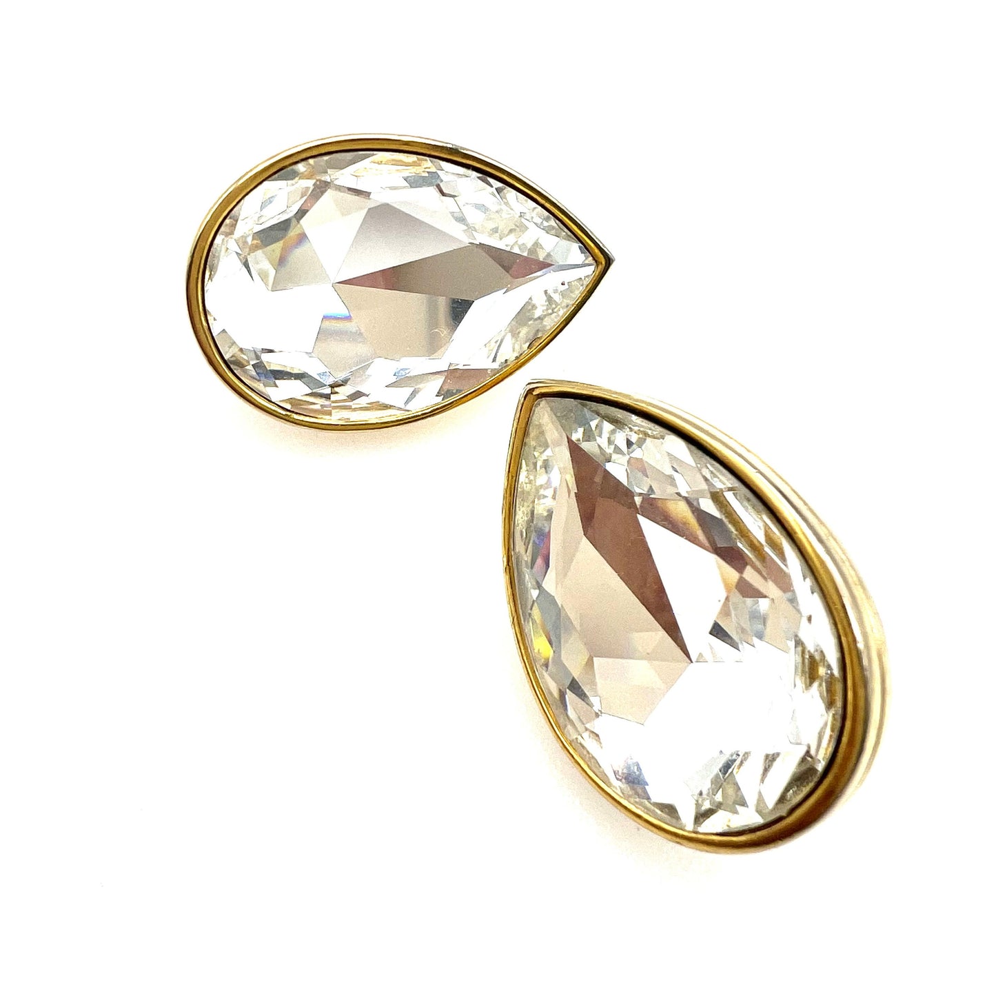 Sphinx Teardrop Shaped Faceted Glass Clip On Earrings