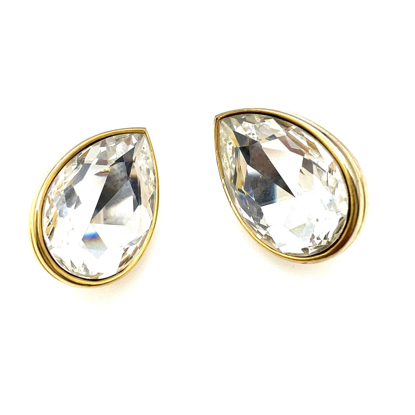 Sphinx Teardrop Shaped Faceted Glass Clip On Earrings