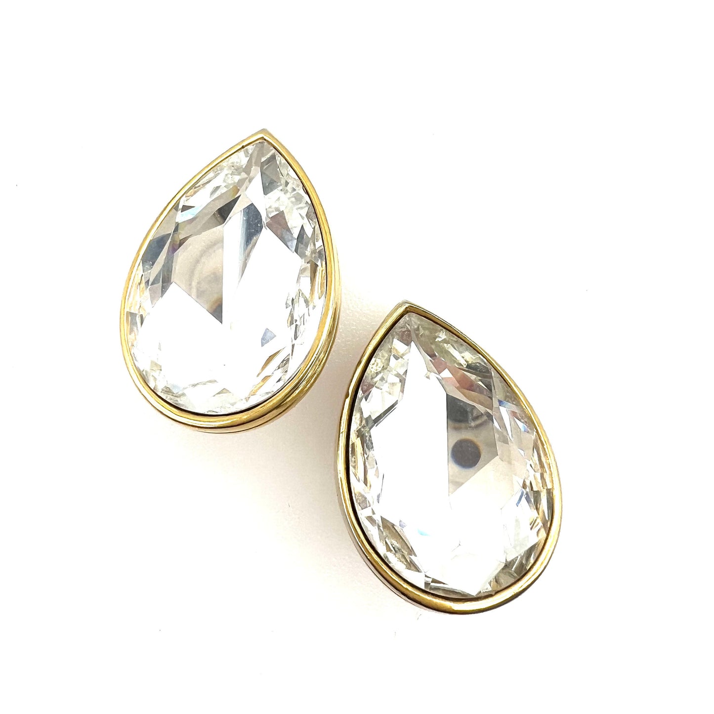 Sphinx Teardrop Shaped Faceted Glass Clip On Earrings