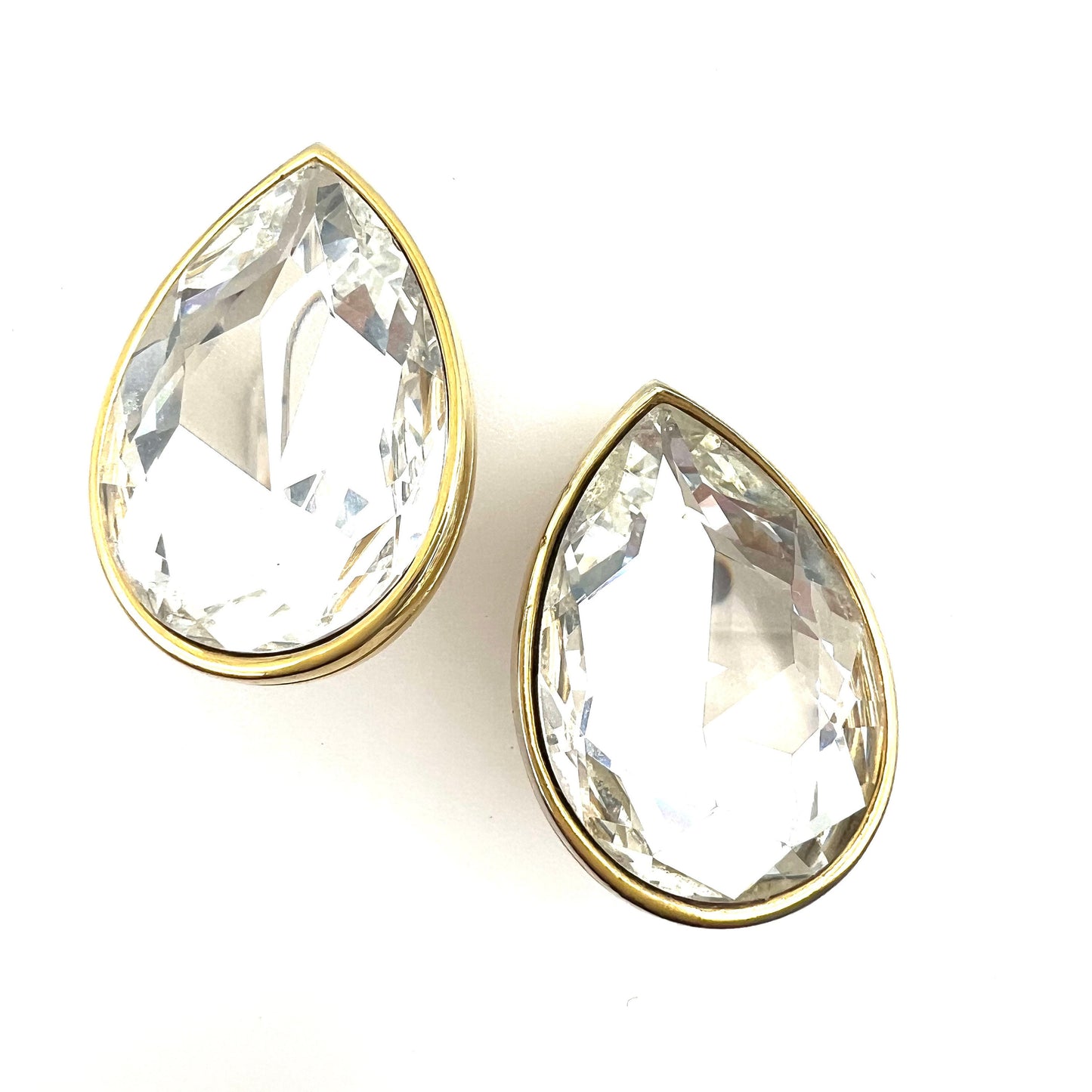 Sphinx Teardrop Shaped Faceted Glass Clip On Earrings