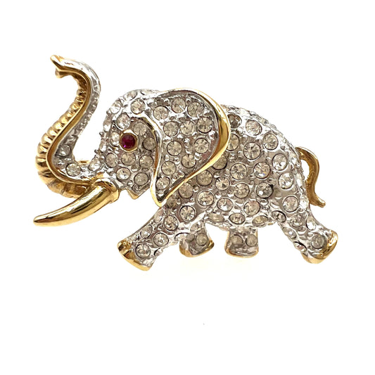 Attwood and Sawyer 22ct Gold Plated Swarovski Crystal Elephant Brooch