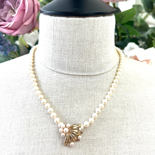 Majorica Hand Knotted Pearl Necklace with Integral 925 Silver (Gold Vermeil Pendant)