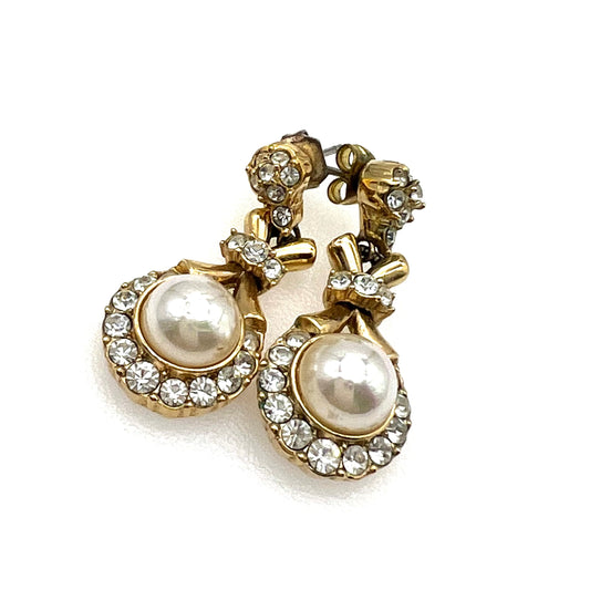 Attwood and Sawyer 22ct Gold Plated Swarovski Crystal and Faux Pearl Dropper Post Earrings