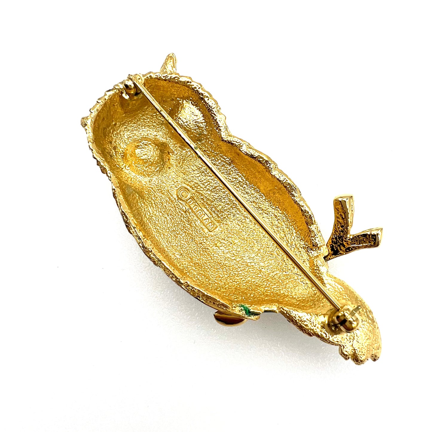 D'Orlan 22ct Triple Plated Gold, Enamel and Crystal Owl on Branch Brooch