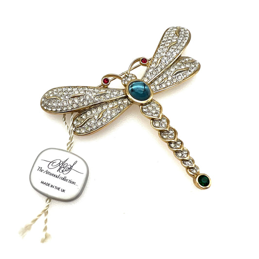 Attwood and Sawyer 22ct Gold Plated Swarovski Crystal Rigid Dragonfly Brooch - Original Box Optional - please read description.