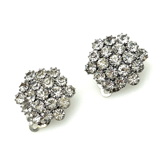 Unsigned Rhinestone Cluster Clip On Earrings