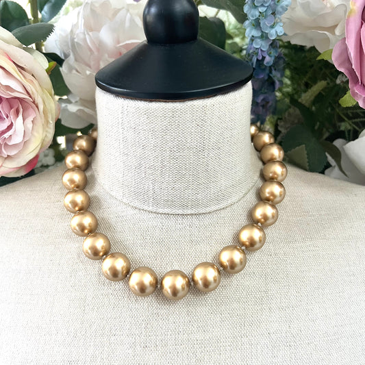 Carolee Single Strand Hand Knotted Matte Champagne Gold Chunky Bead Necklace