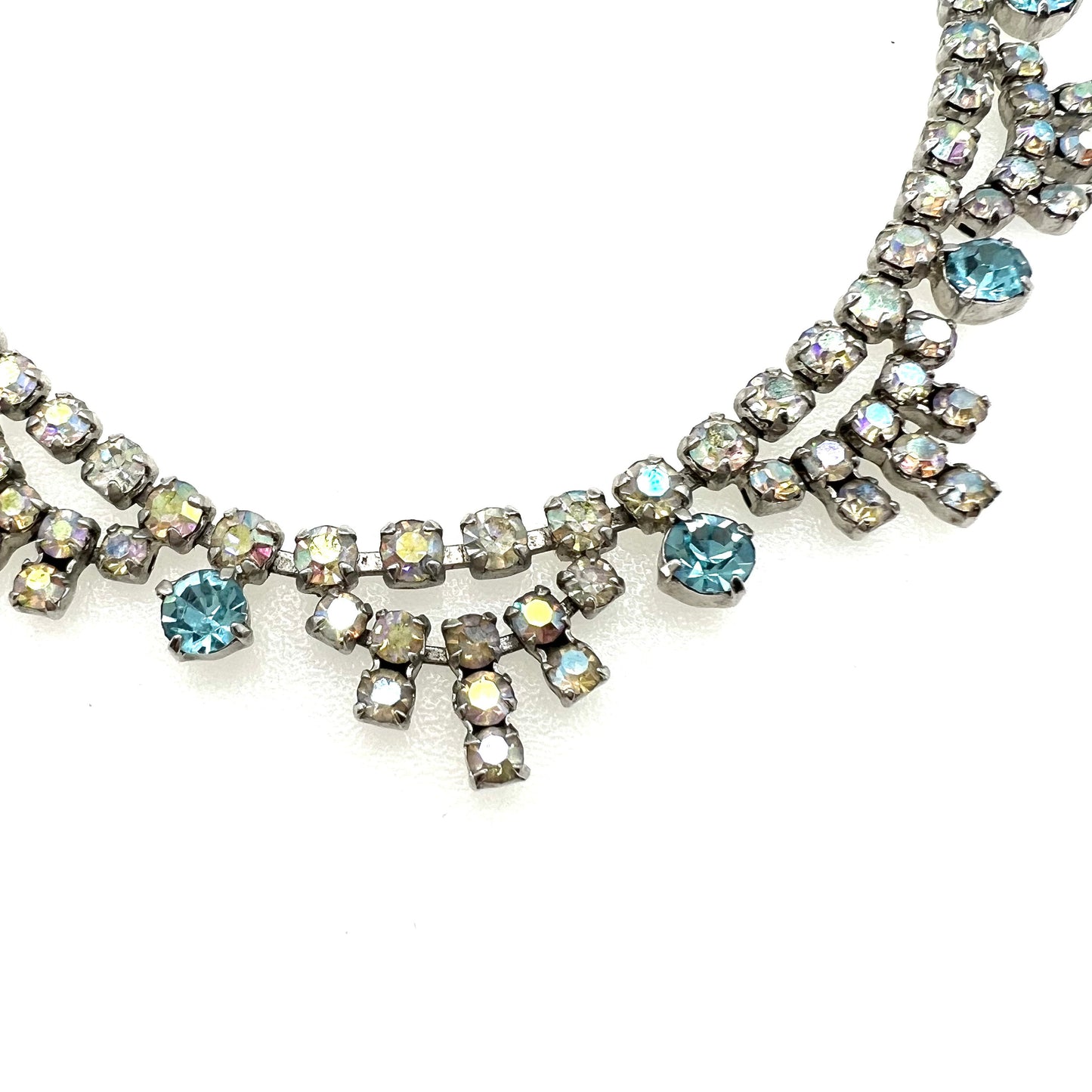 Aurora Borealis Clear Rhinestone Necklace with Sky Blue Rhinestone Accents