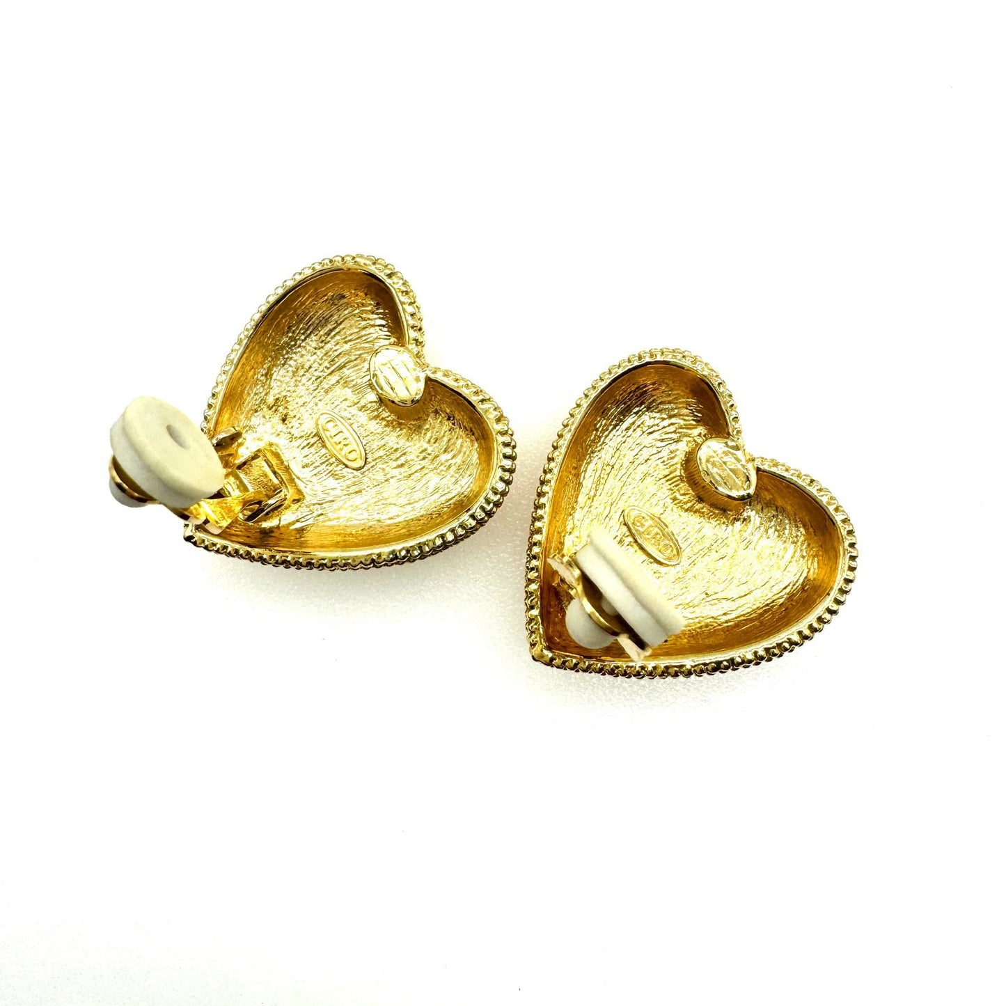Ciro Large Gold Plated Domed Heart Clip On Earrings