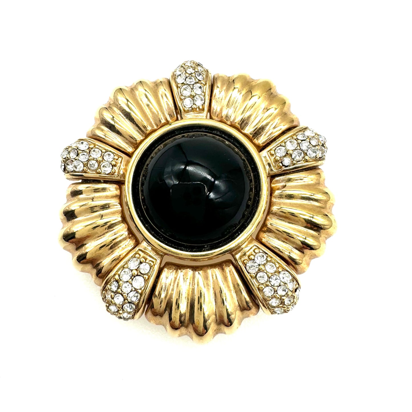 S.A.L. Swarovski America Limited 18ct Gold Plated Black Glass Cabochon and Crystal Brooch